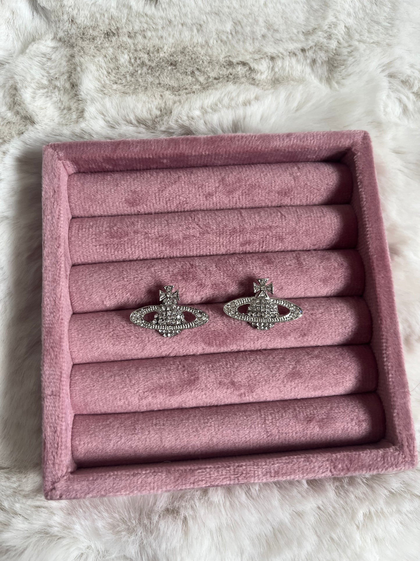 Silver diamanté planet earrings