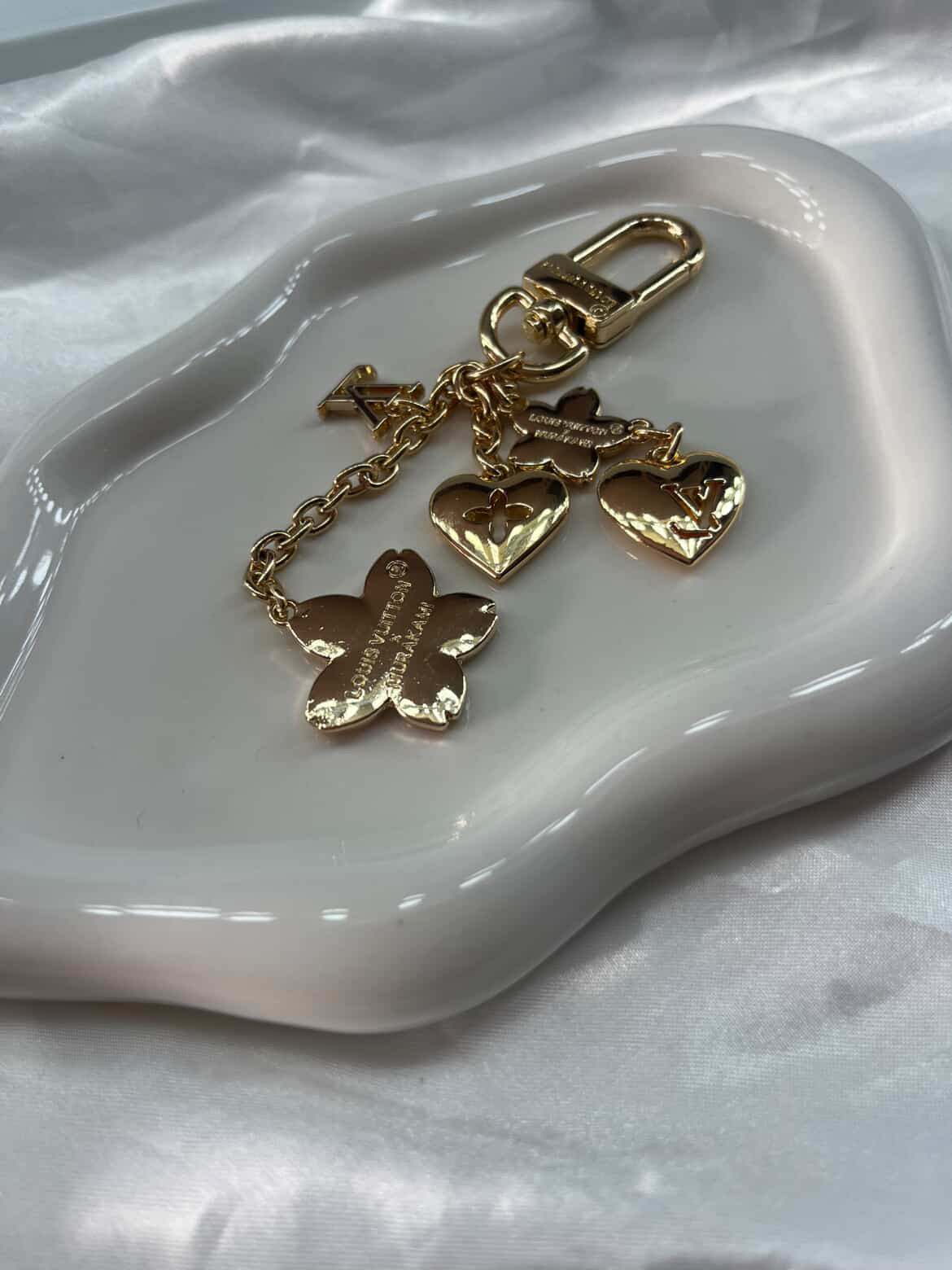 Gold pink flower Luvu charm keychain
