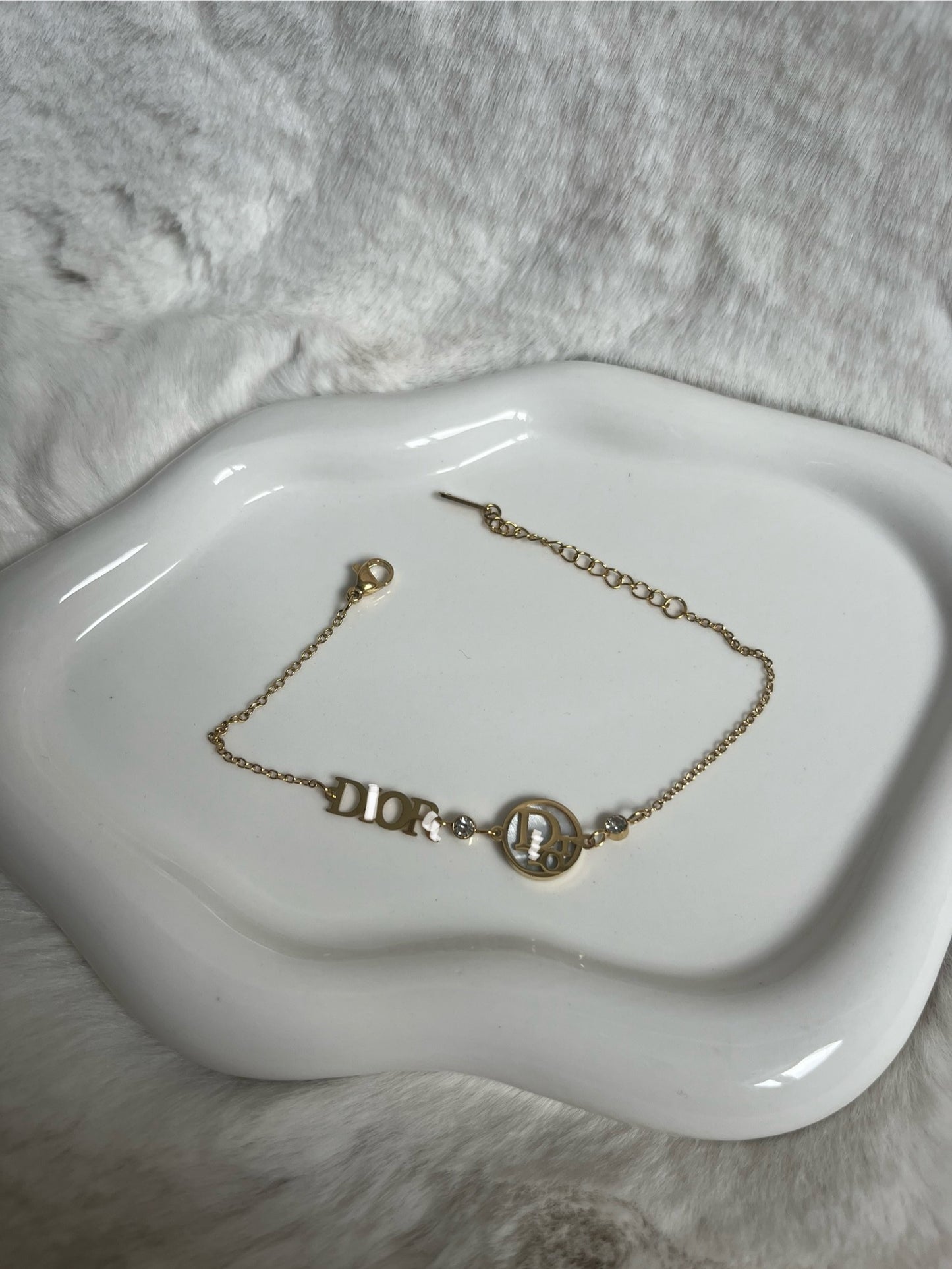 Gold white dainty diamond DD bracelet