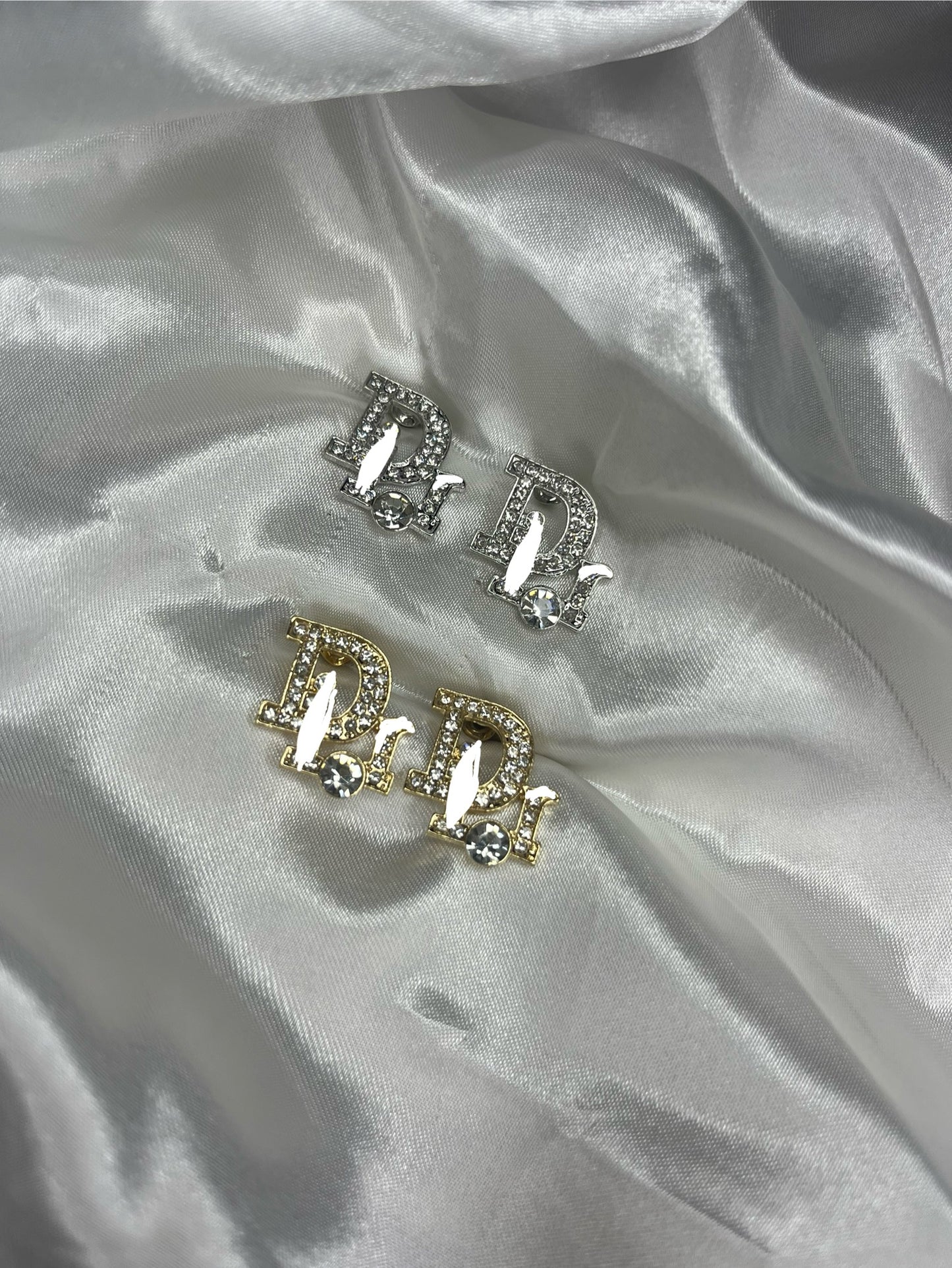 Gold or silver diamanté DD earrings