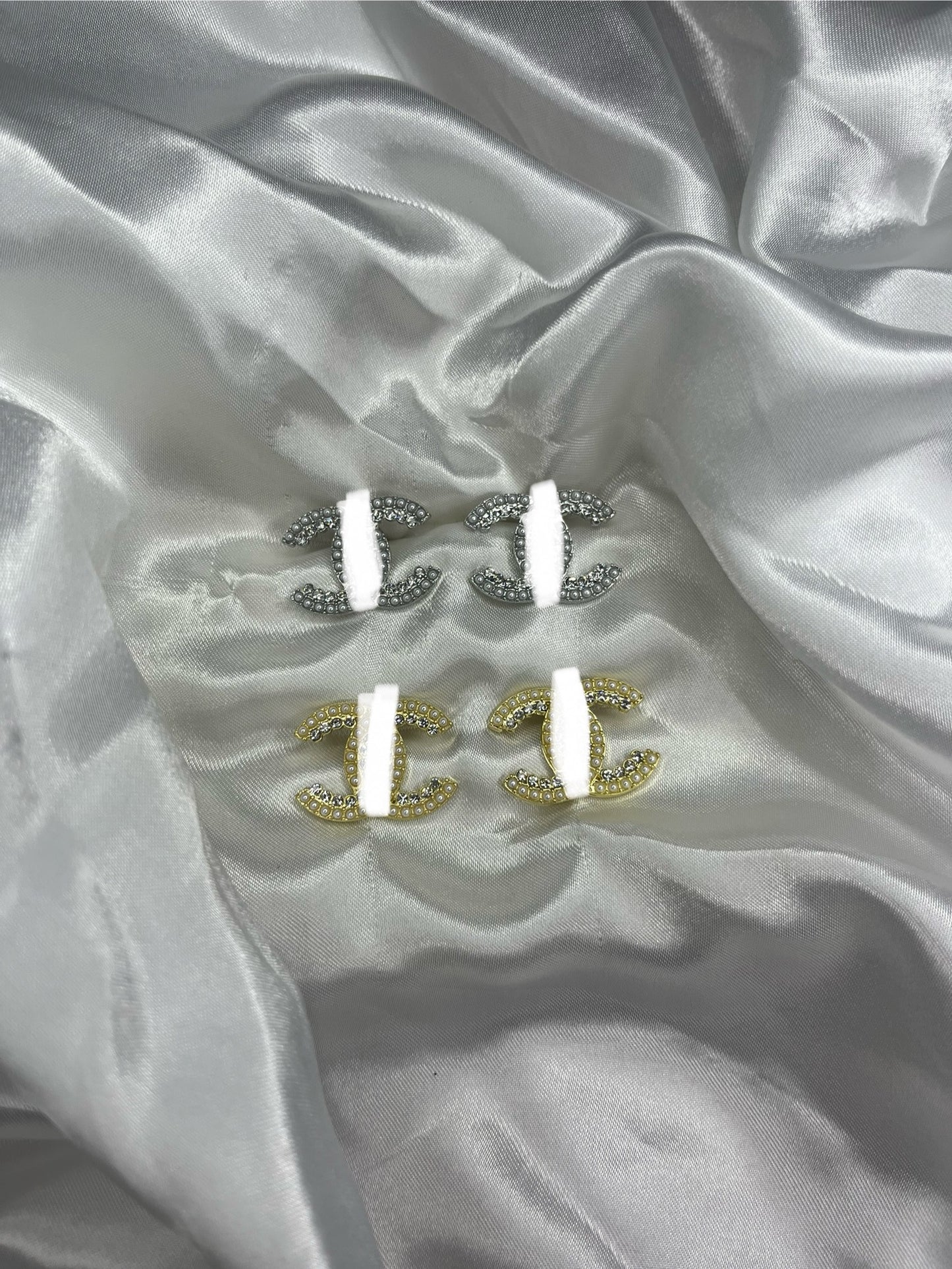 Gold or silver diamanté pearl large cece earrings