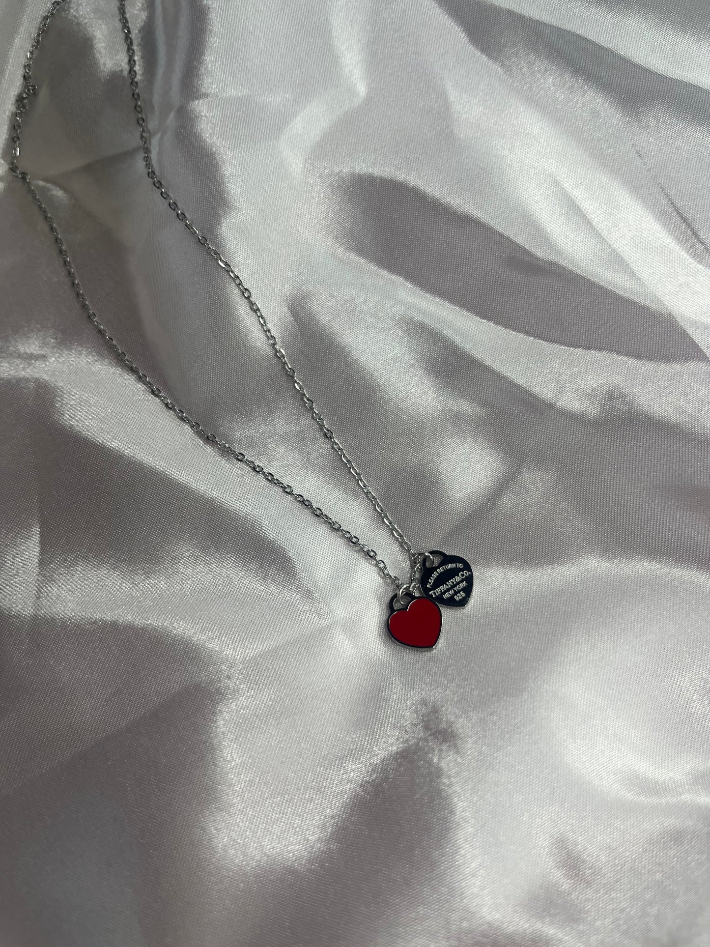 Silver red 2Heart Tiff necklace