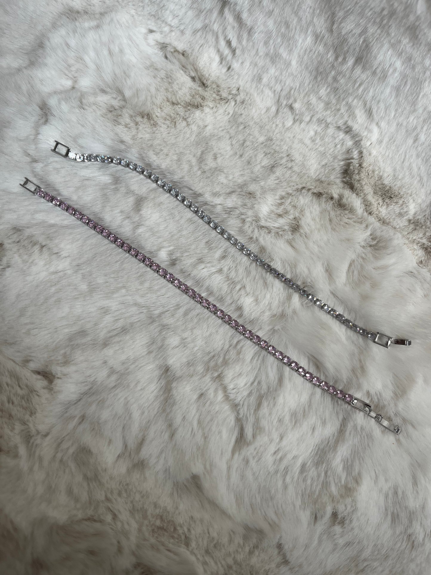 Silver or pink tennis diamanté bracelet