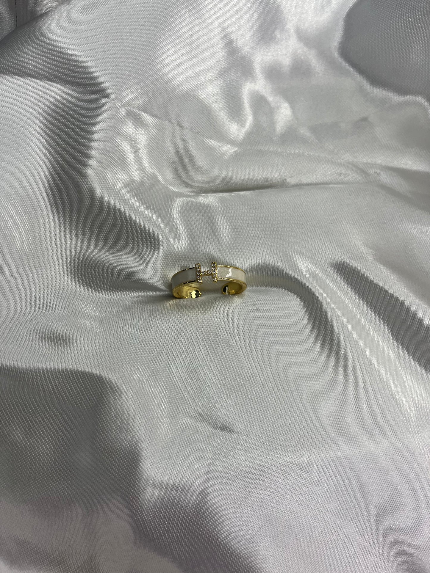 Gold diamanté white adjustable ring