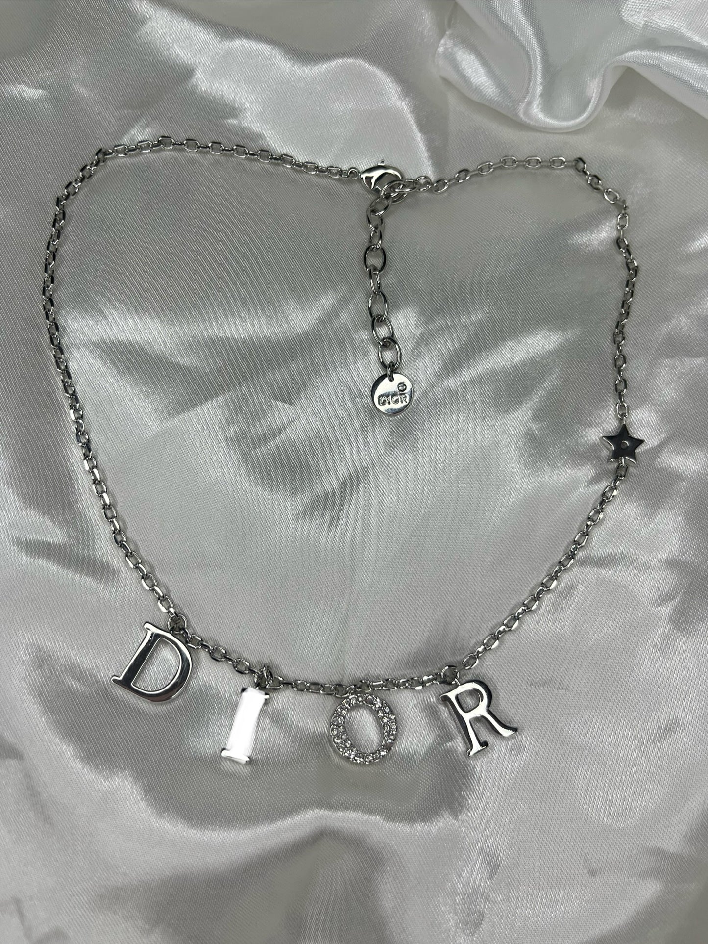 Silver diamanté DD star necklace
