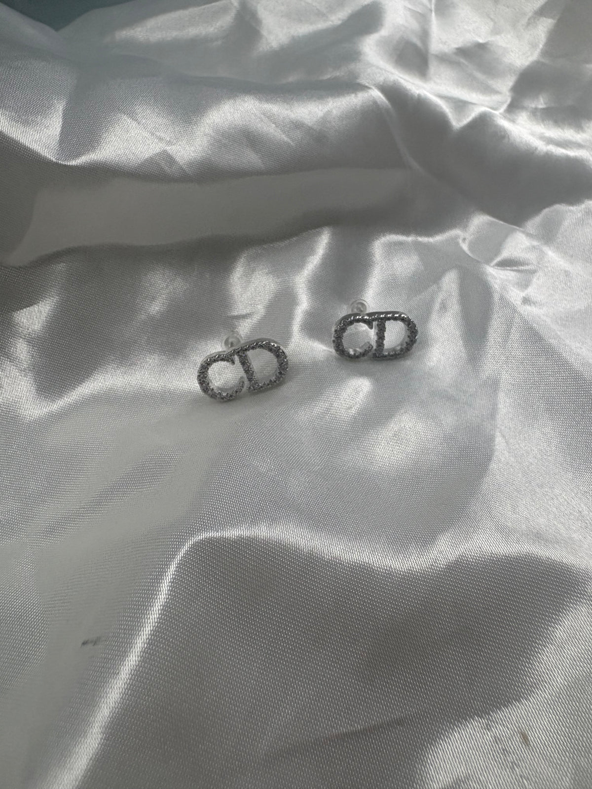 Silver diamanté CD earrings