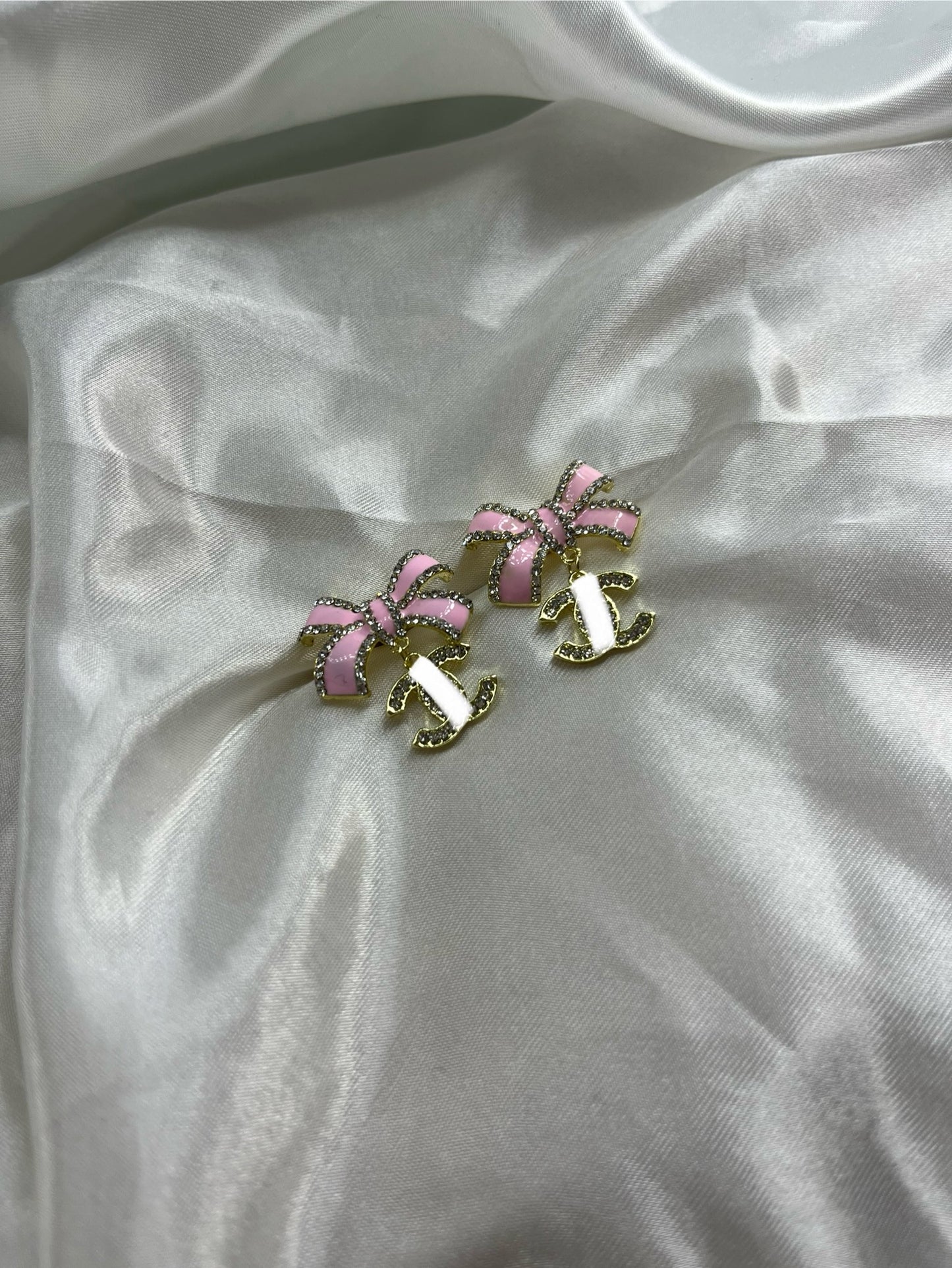 Gold pink bow diamanté Cece earrings
