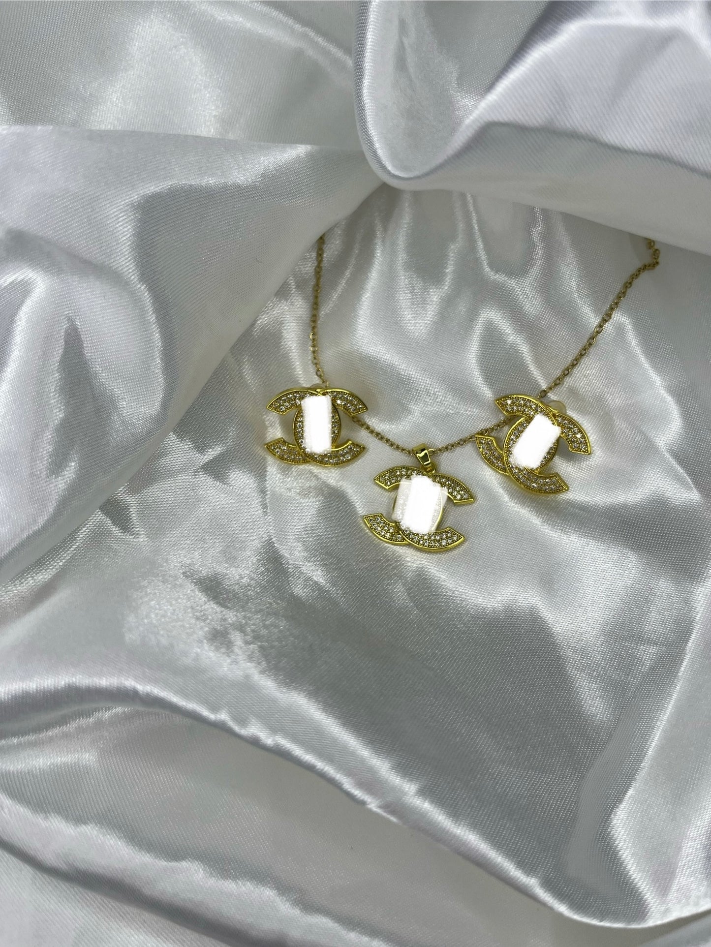 Gold diamanté Cece necklace & earrings set