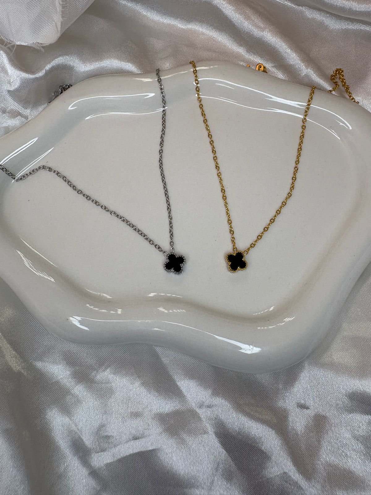 Silver or Gold black Mini clover necklace