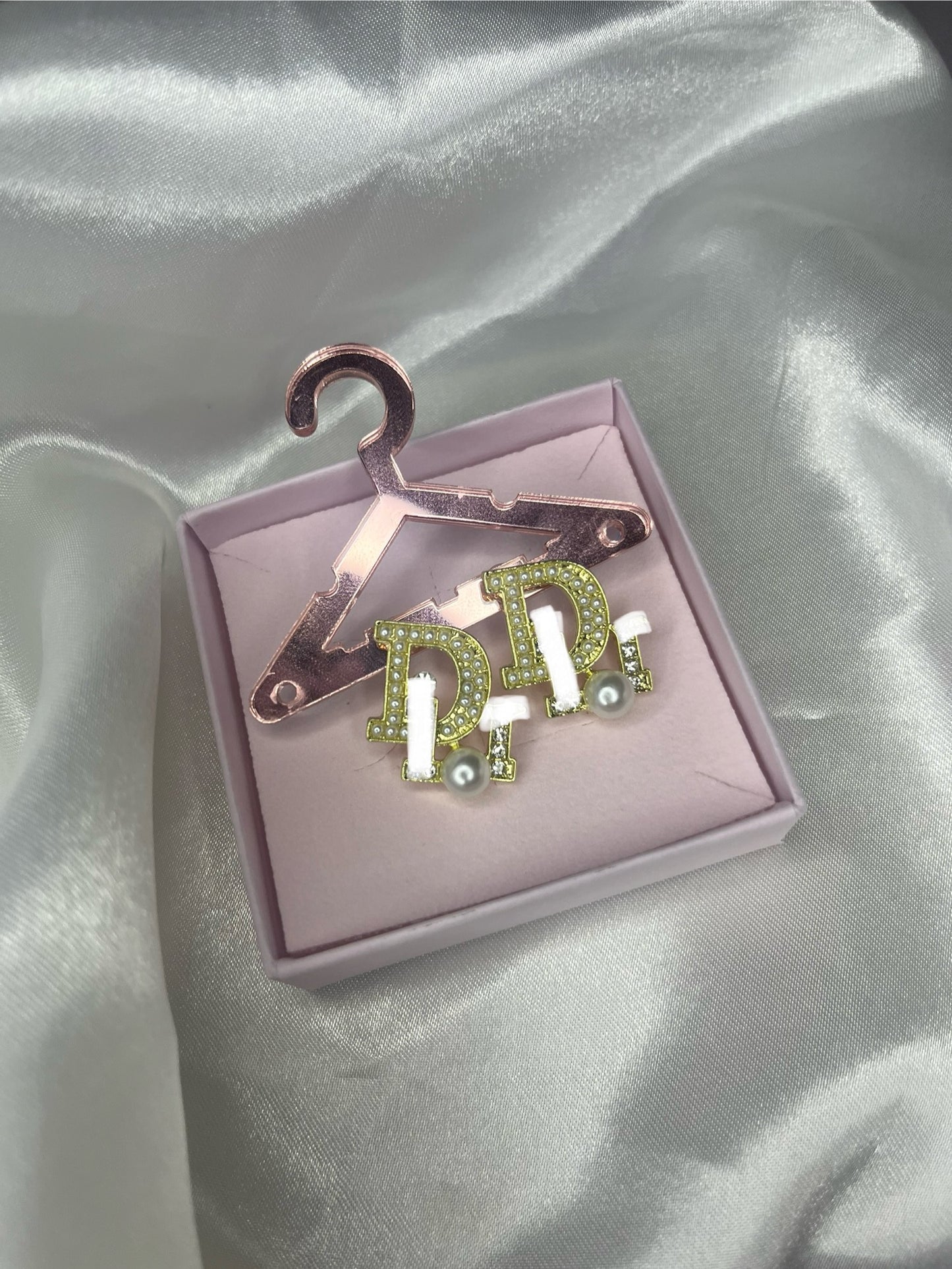 Gold DD Pearl and diamanté earrings