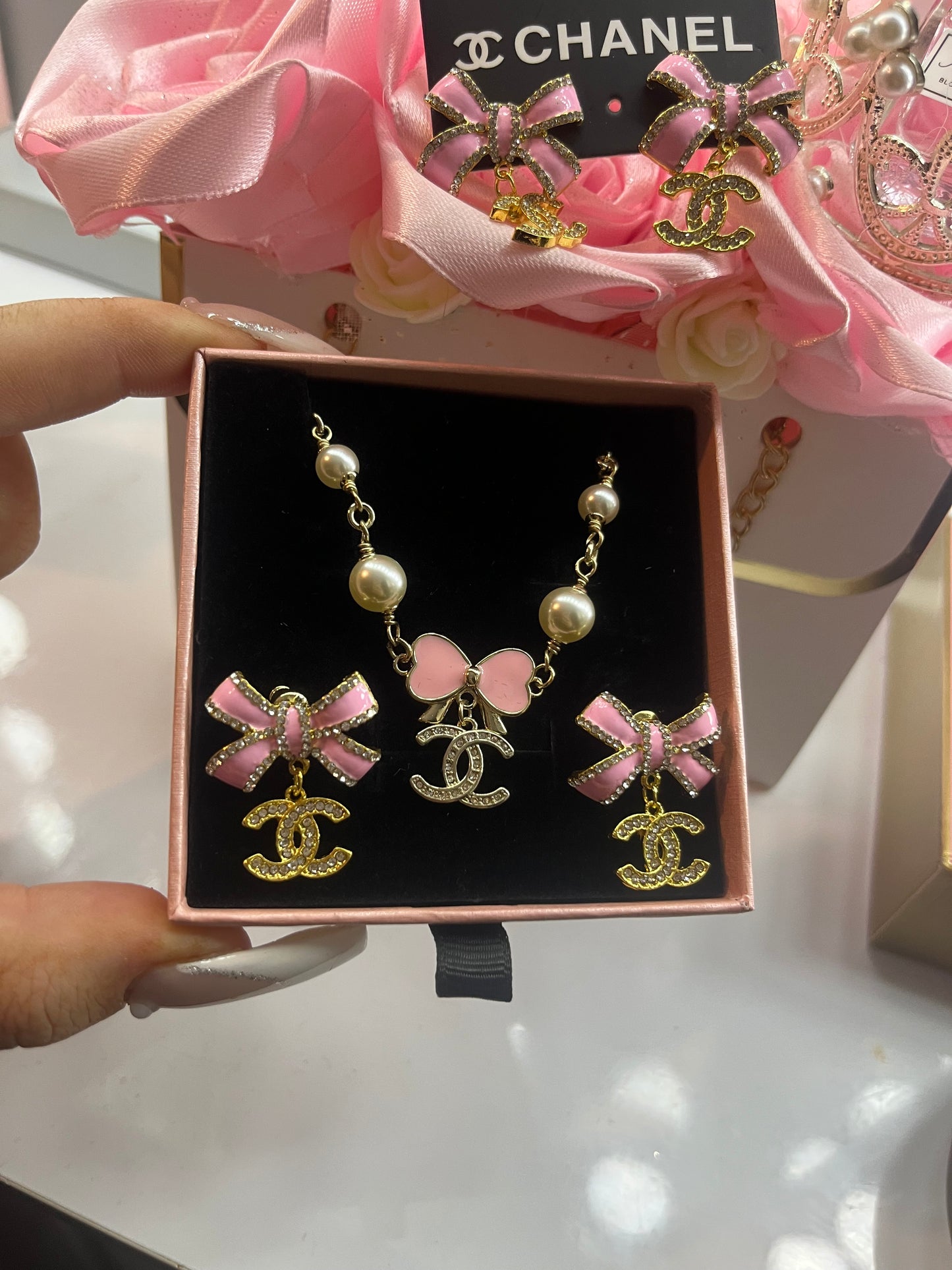 Pretty Gold Pink Bow Cece Set