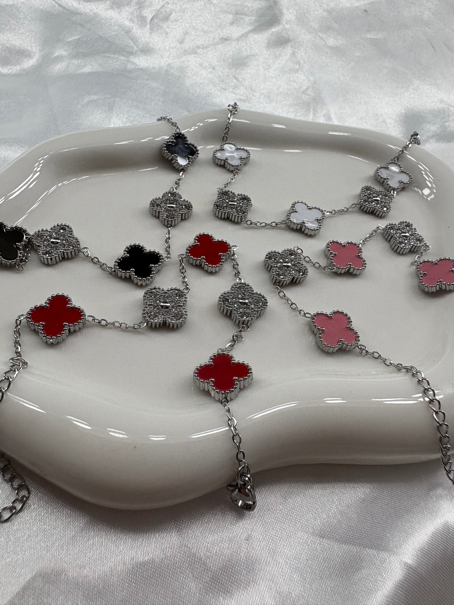 Silver colour diamanté clover dainty bracelet