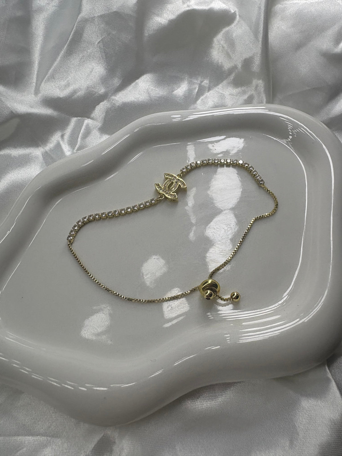 Gold diamanté tennis cece adjustable bracelet