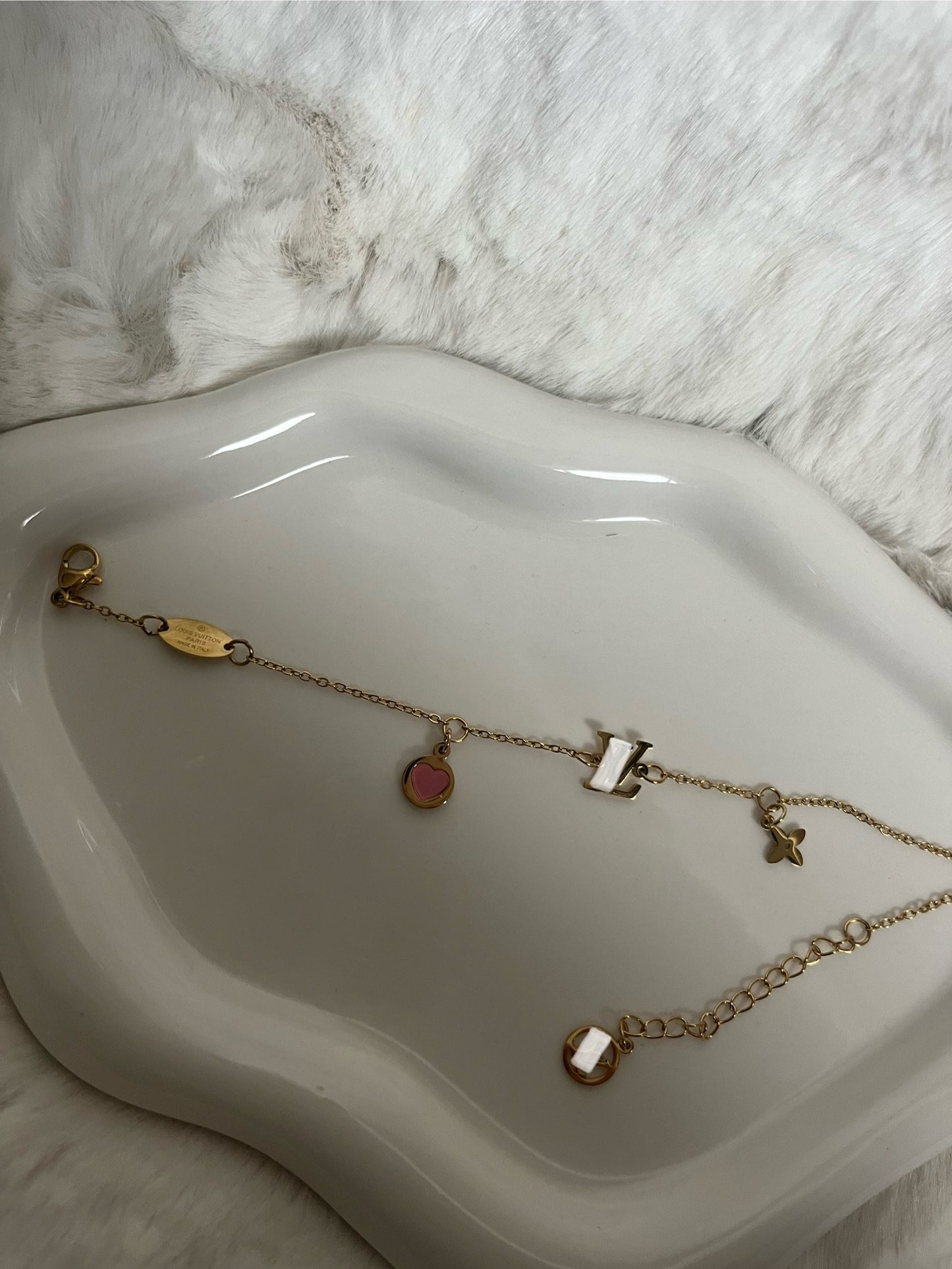 Gold pink heart dainty luvu bracelet