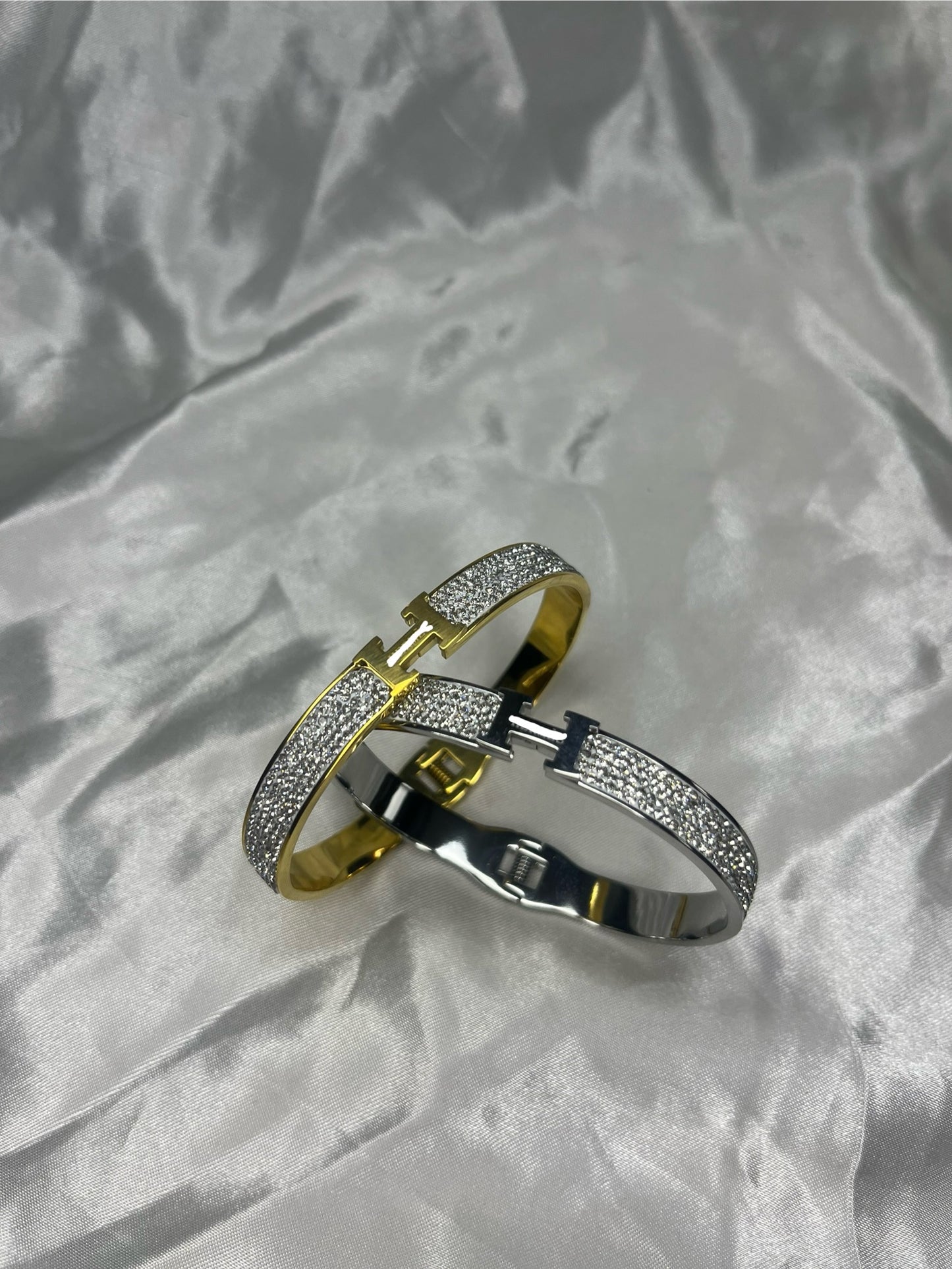 Gold or silver diamanté open bangle