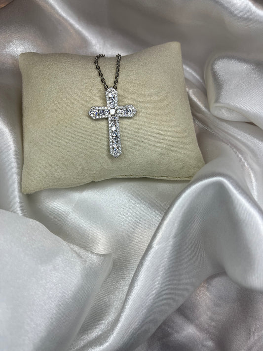 Silver diamanté cross necklace