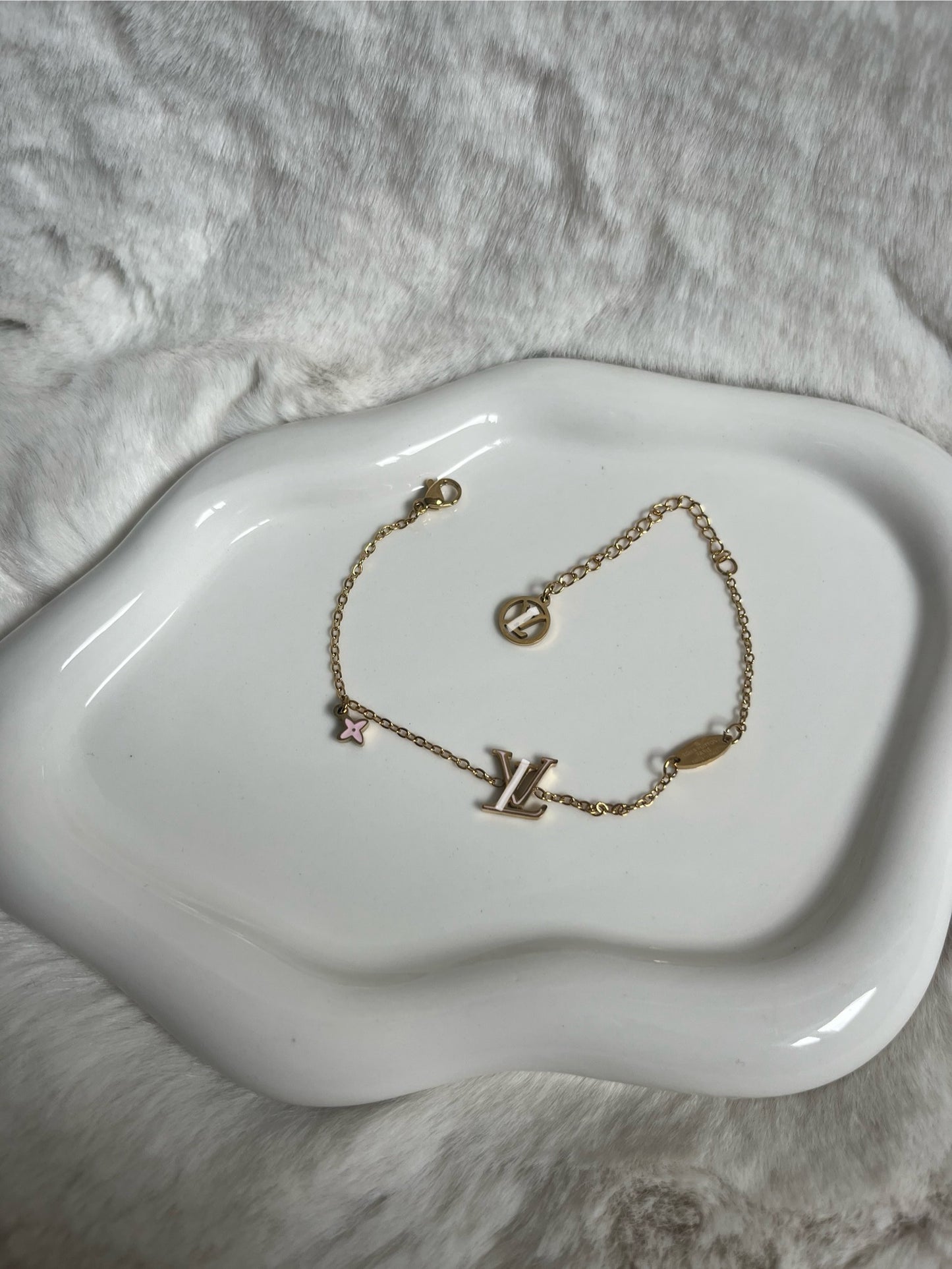 Gold dainty pink Lv Bracelet