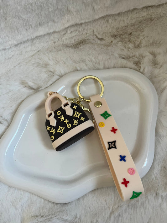 Gold brown luvu handbag keychain