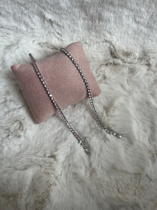 Silver or pink tennis diamanté bracelet