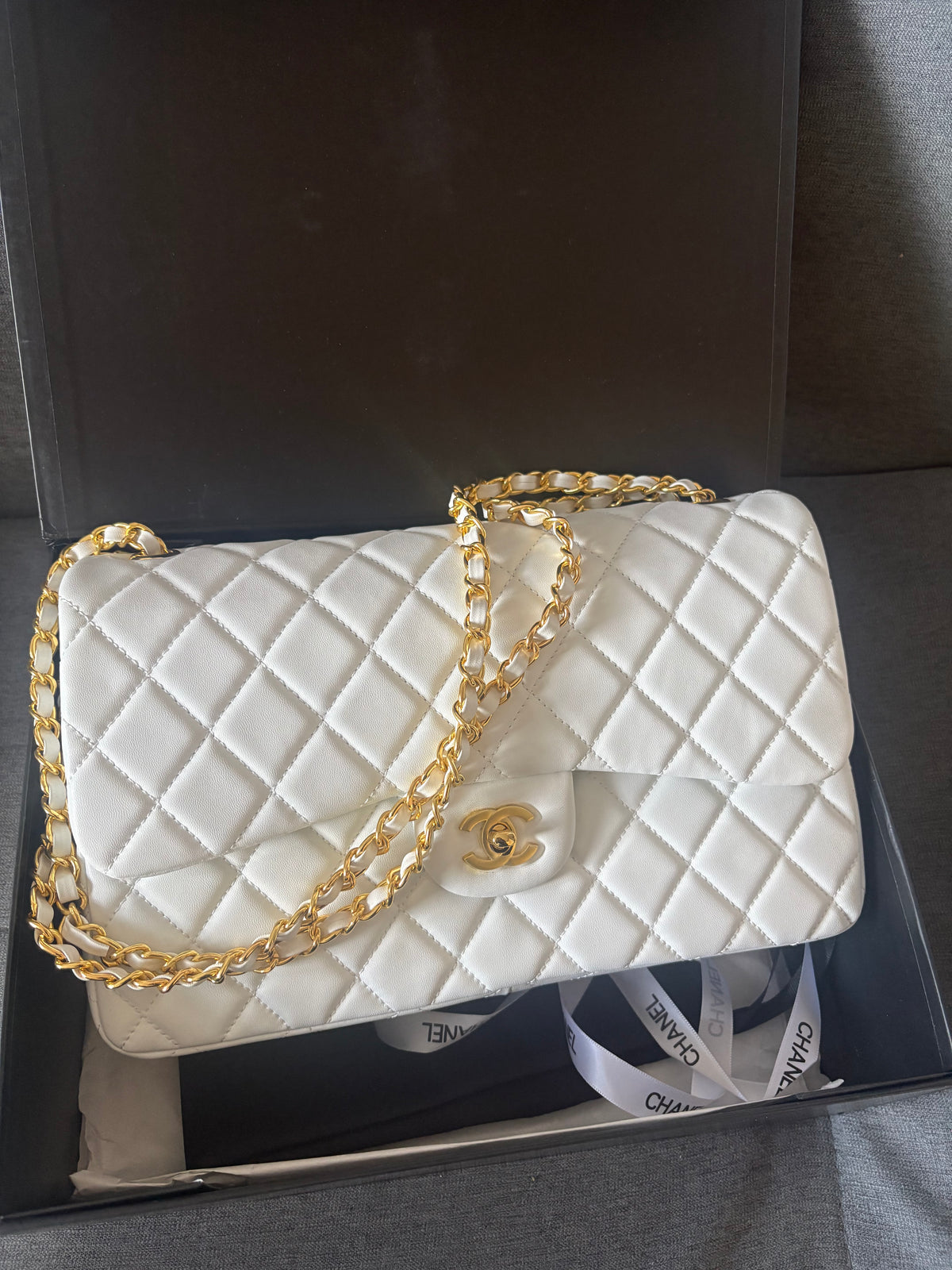 Large Gold white shoulder CC bag