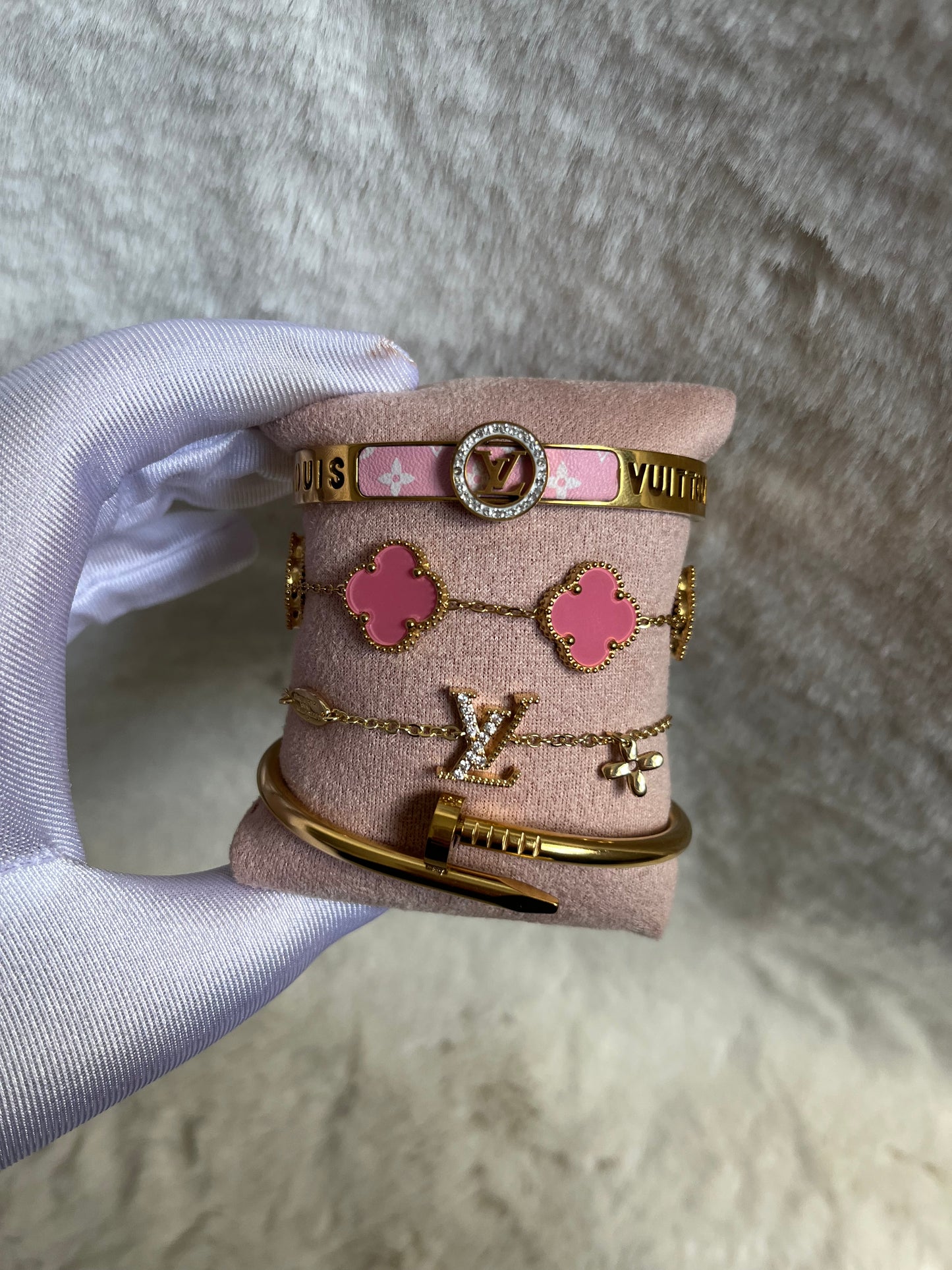 Gold pink LUVU bracelet stack