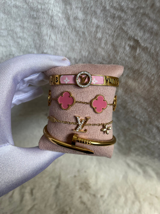 Gold pink LUVU bracelet stack
