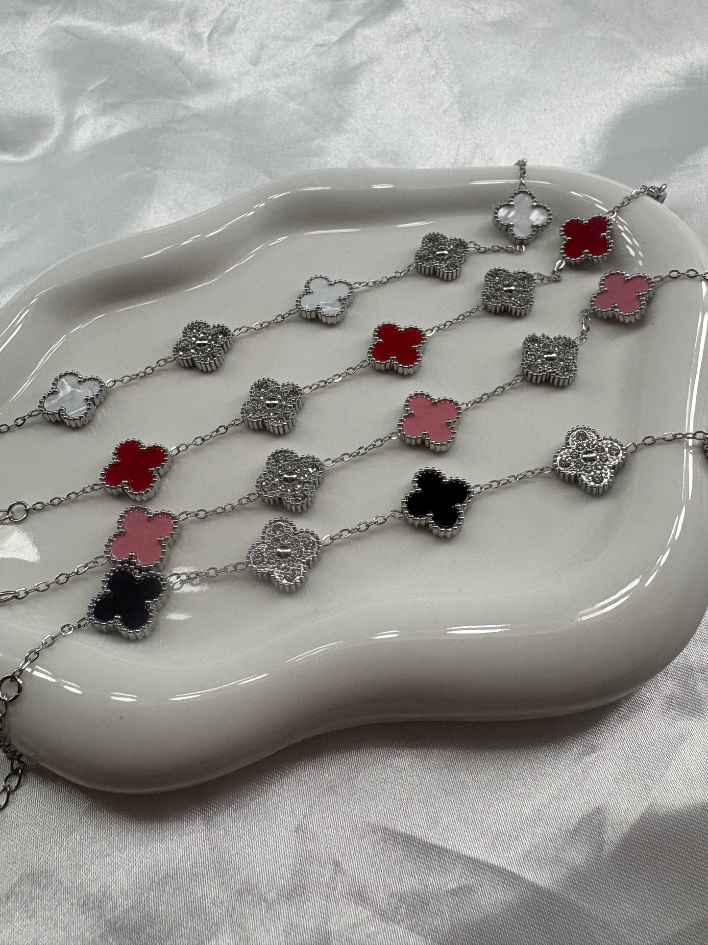 Silver colour diamanté clover dainty bracelet