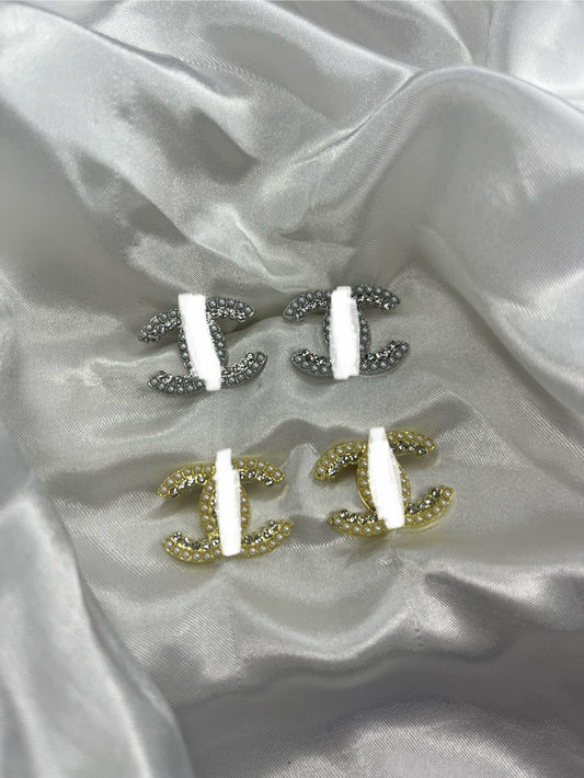 Gold or silver diamanté pearl large cece earrings