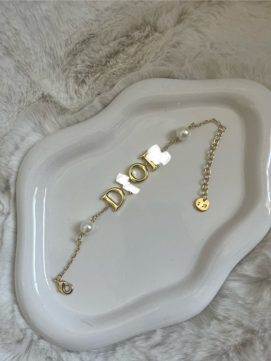 Gold Pearl D Bracelet