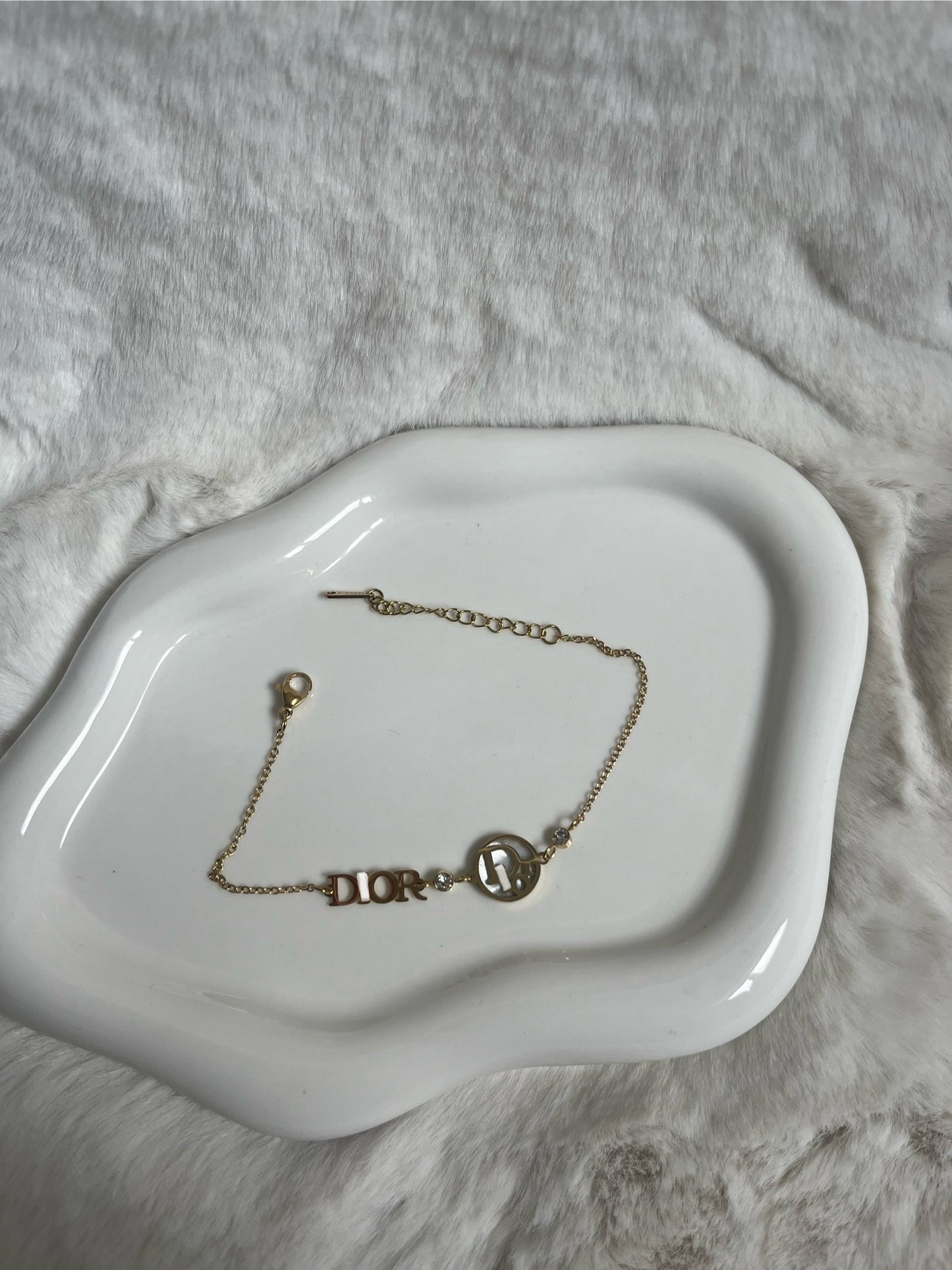 Gold white dainty diamond DD bracelet
