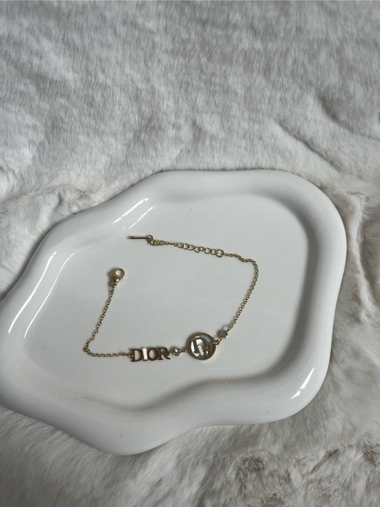 Gold white dainty diamond DD bracelet