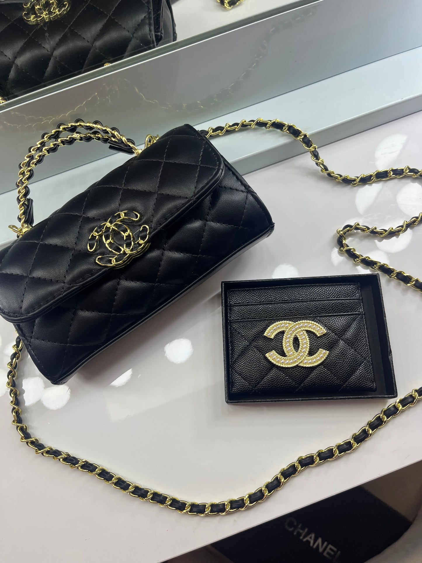 Black gold CECE bag & purse duo set
