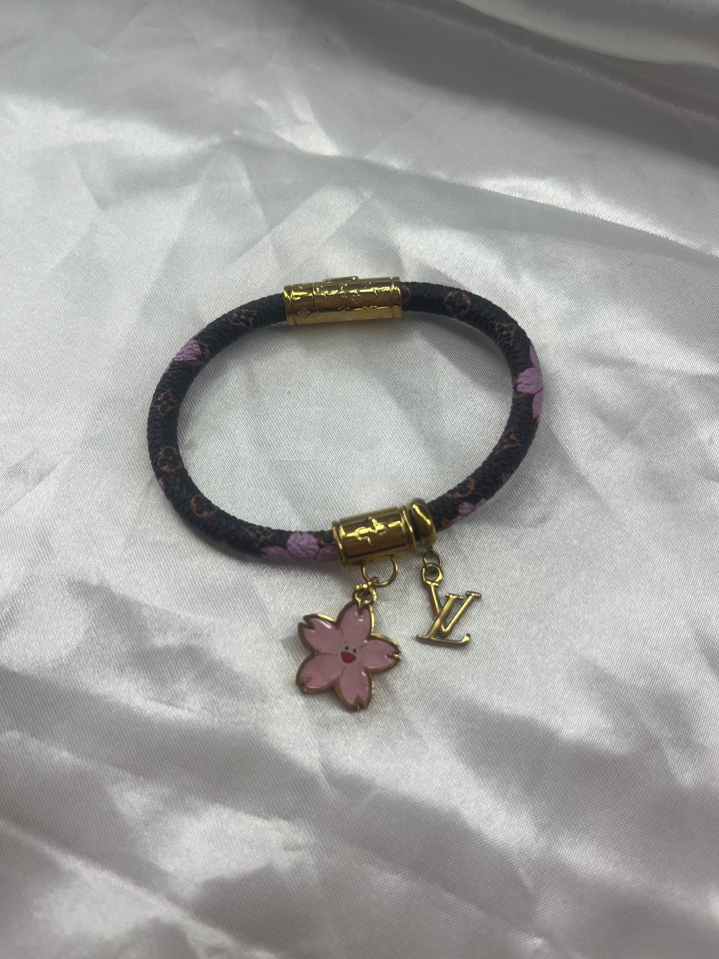 Gold brown pink flower luvu bangle