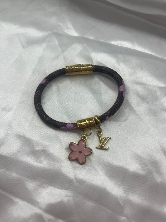 Gold brown pink flower luvu bangle