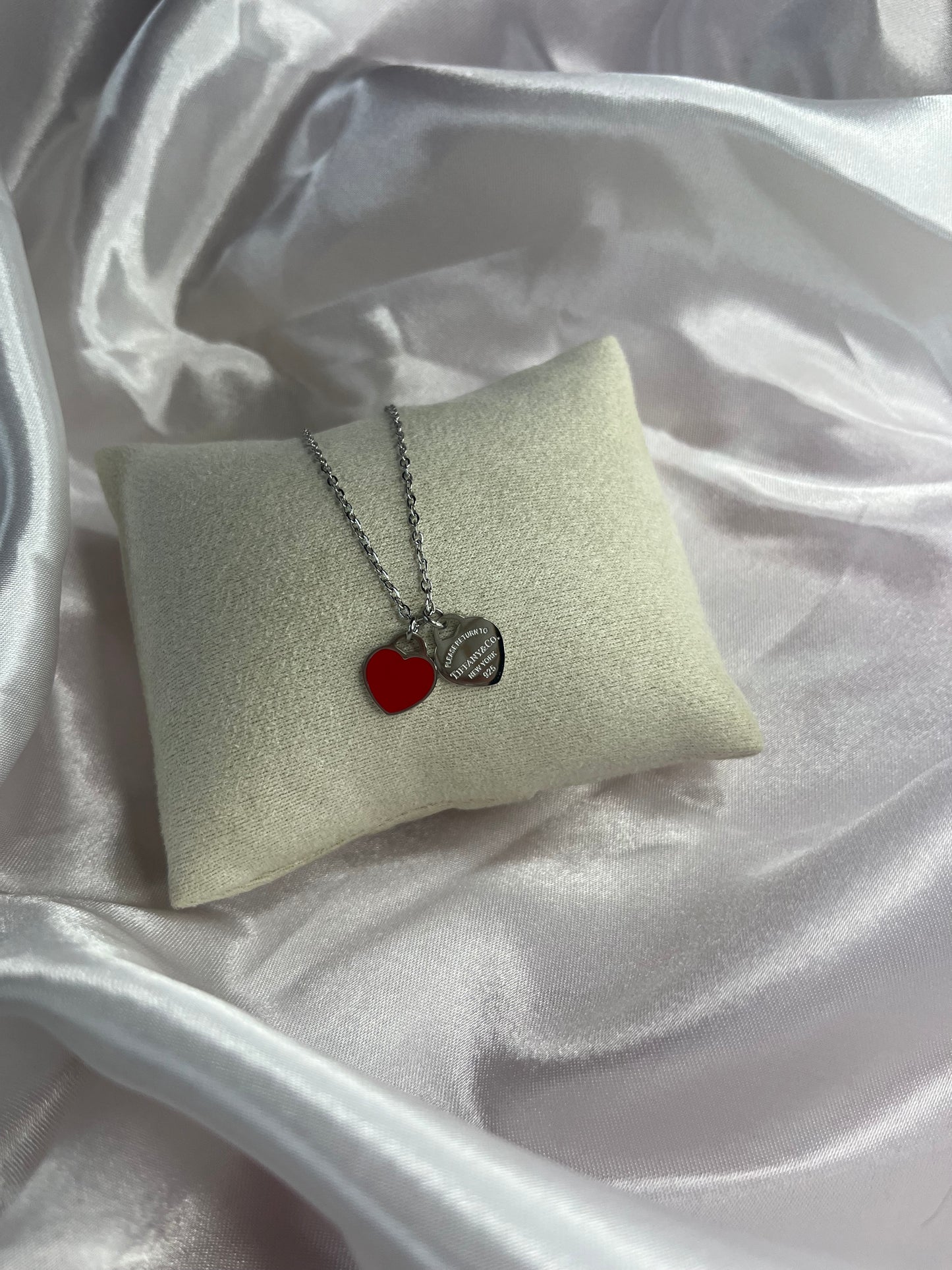 Silver red 2Heart Tiff necklace
