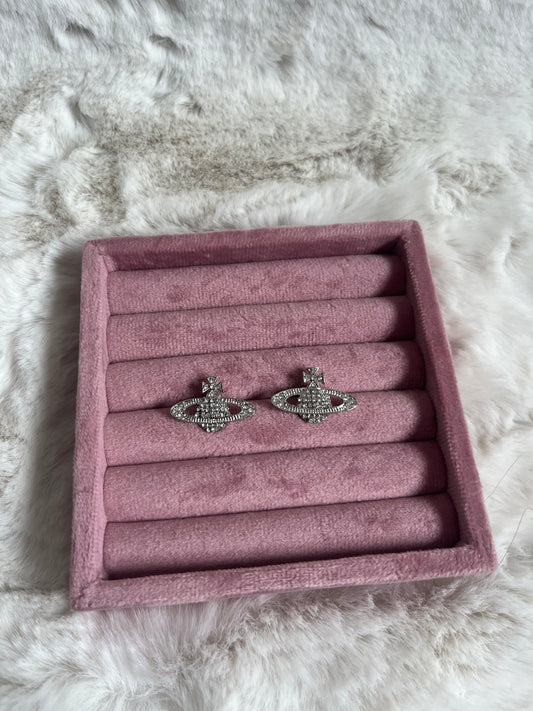 Silver diamanté planet earrings