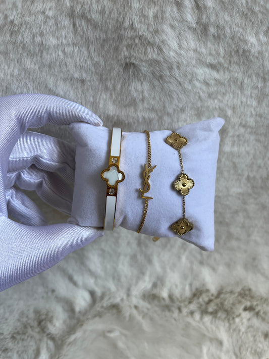 Gold white Clover Bracelet stack
