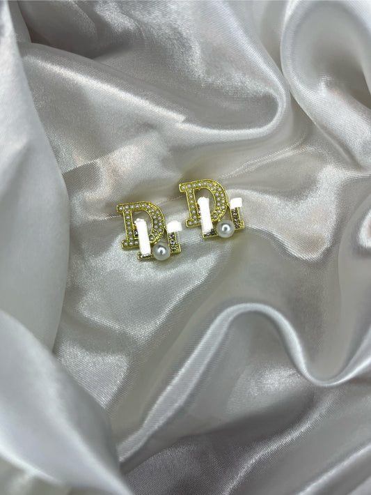 Gold DD Pearl and diamanté earrings