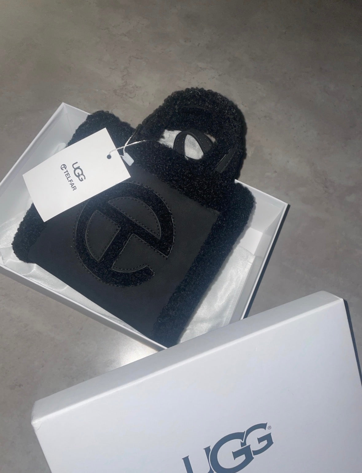 Black fur Ugg tel crossbody bag