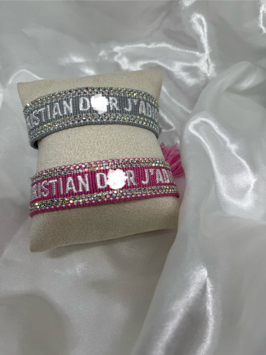 Pink or Silver diamanté D Tassel bracelet