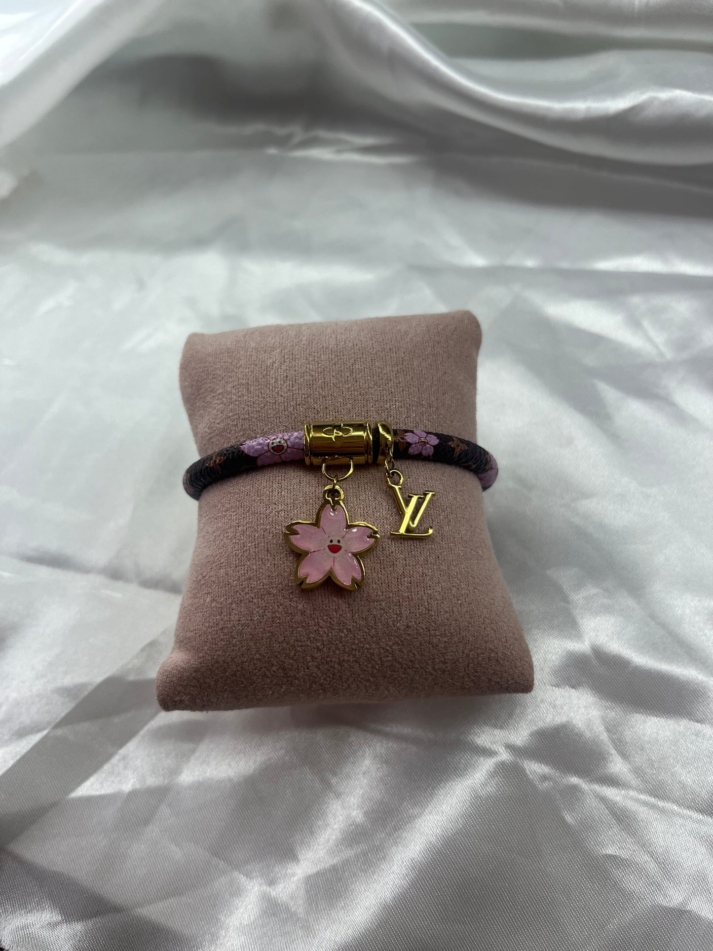 Gold brown pink flower luvu bangle