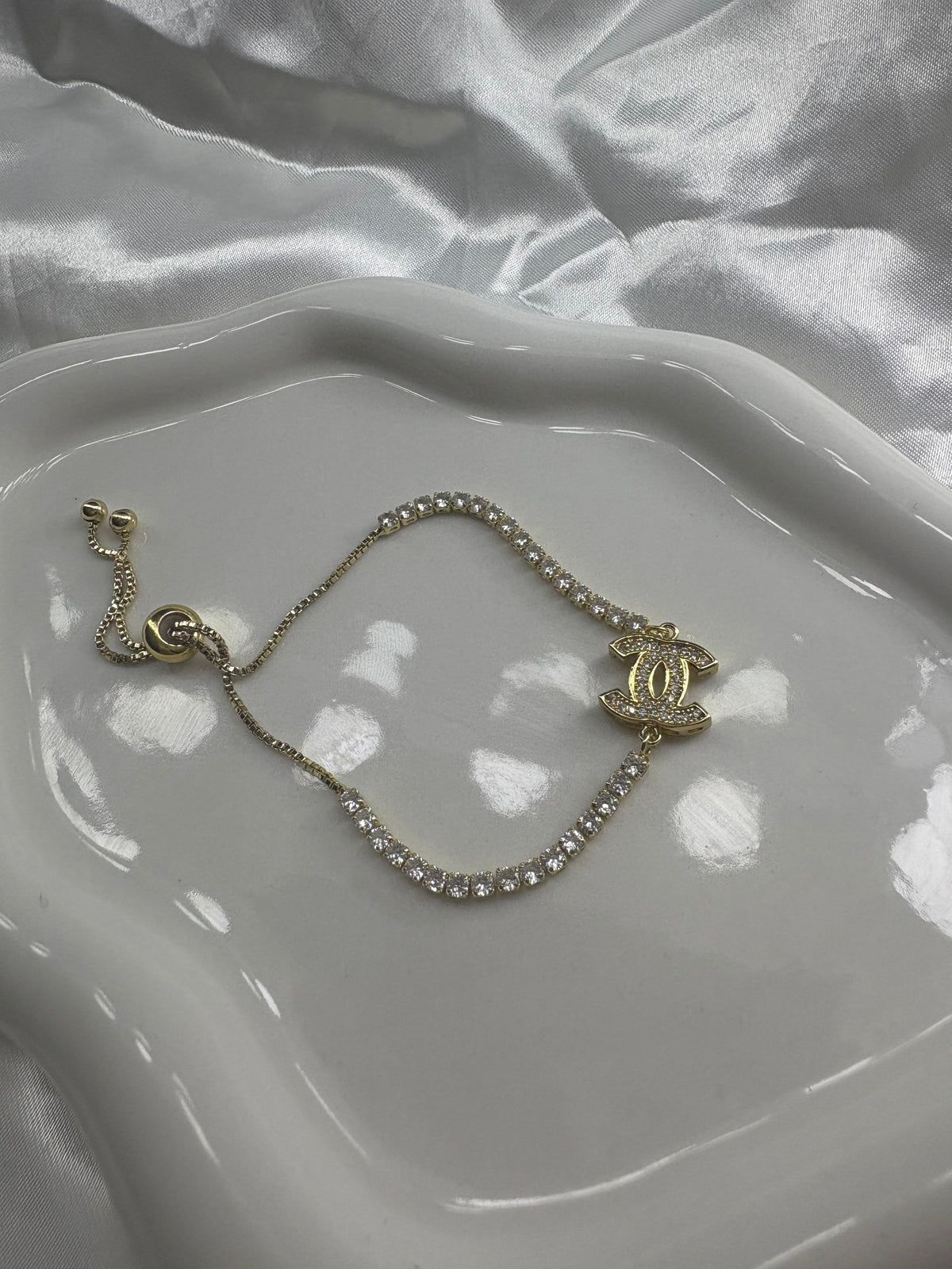 Gold diamanté tennis cece adjustable bracelet