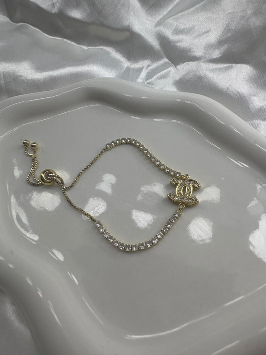 Gold diamanté tennis cece adjustable bracelet
