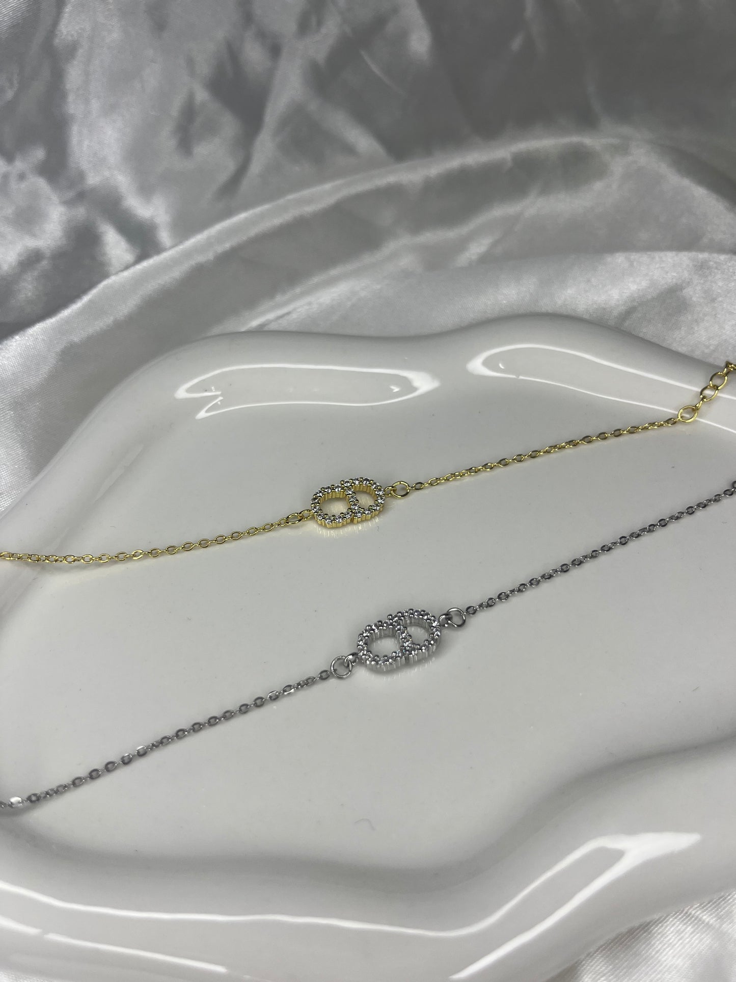 Gold or Silver diamond DD dainty bracelet