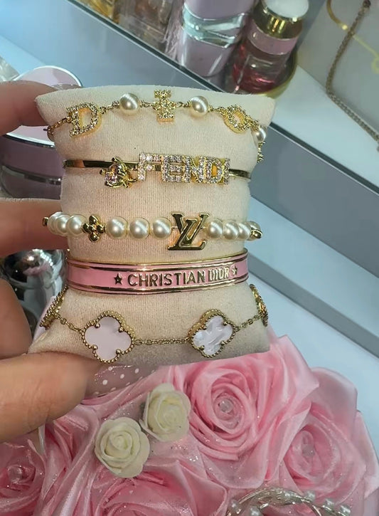 Gold classy diamanté pink Bracelet stack