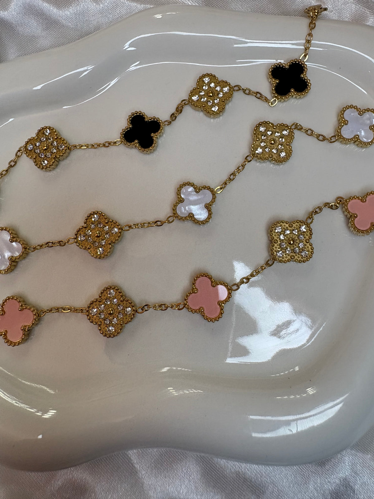 Gold colour clover Diamanté bracelet