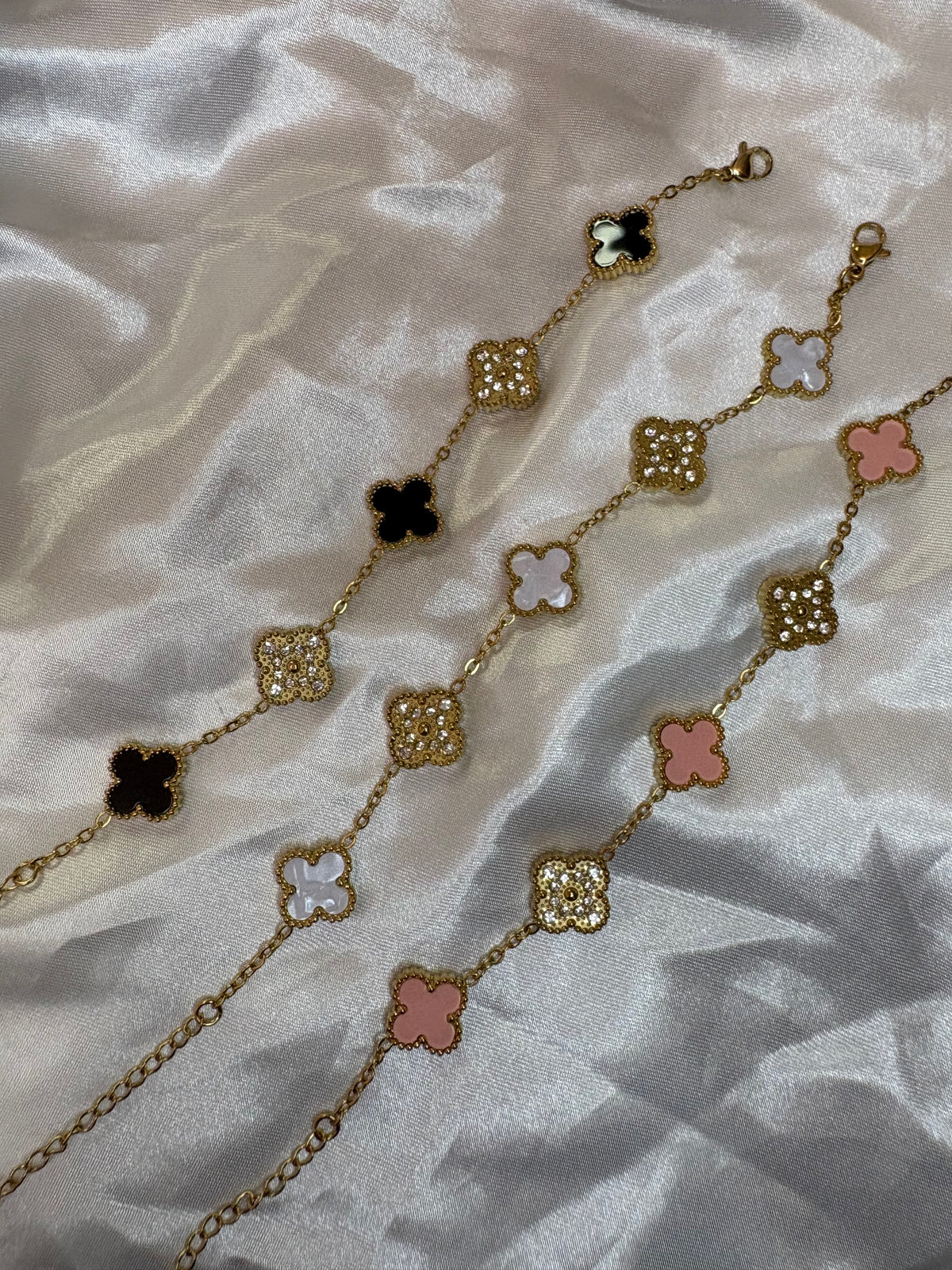 Gold colour clover Diamanté bracelet