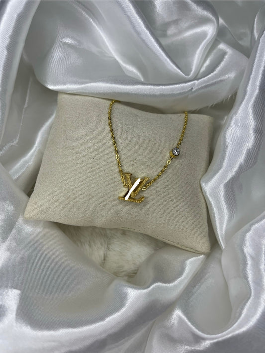 Gold glittery diamond luvu necklace