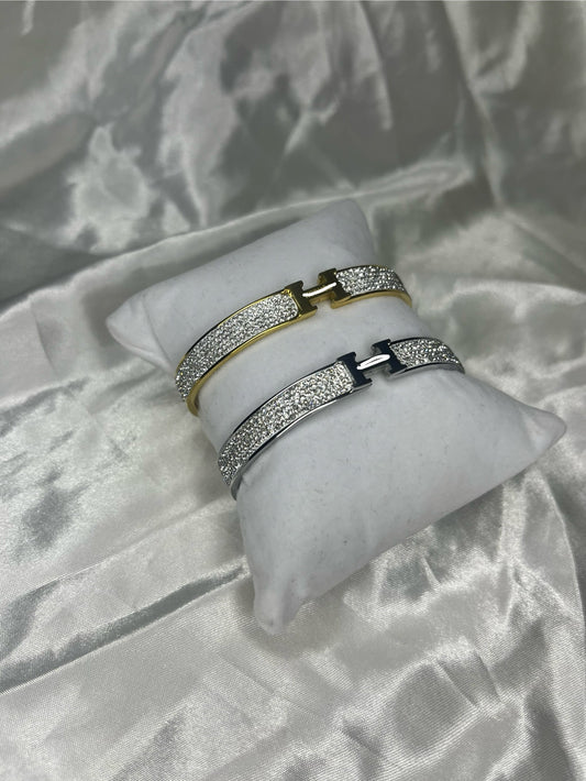 Gold or silver diamanté open bangle