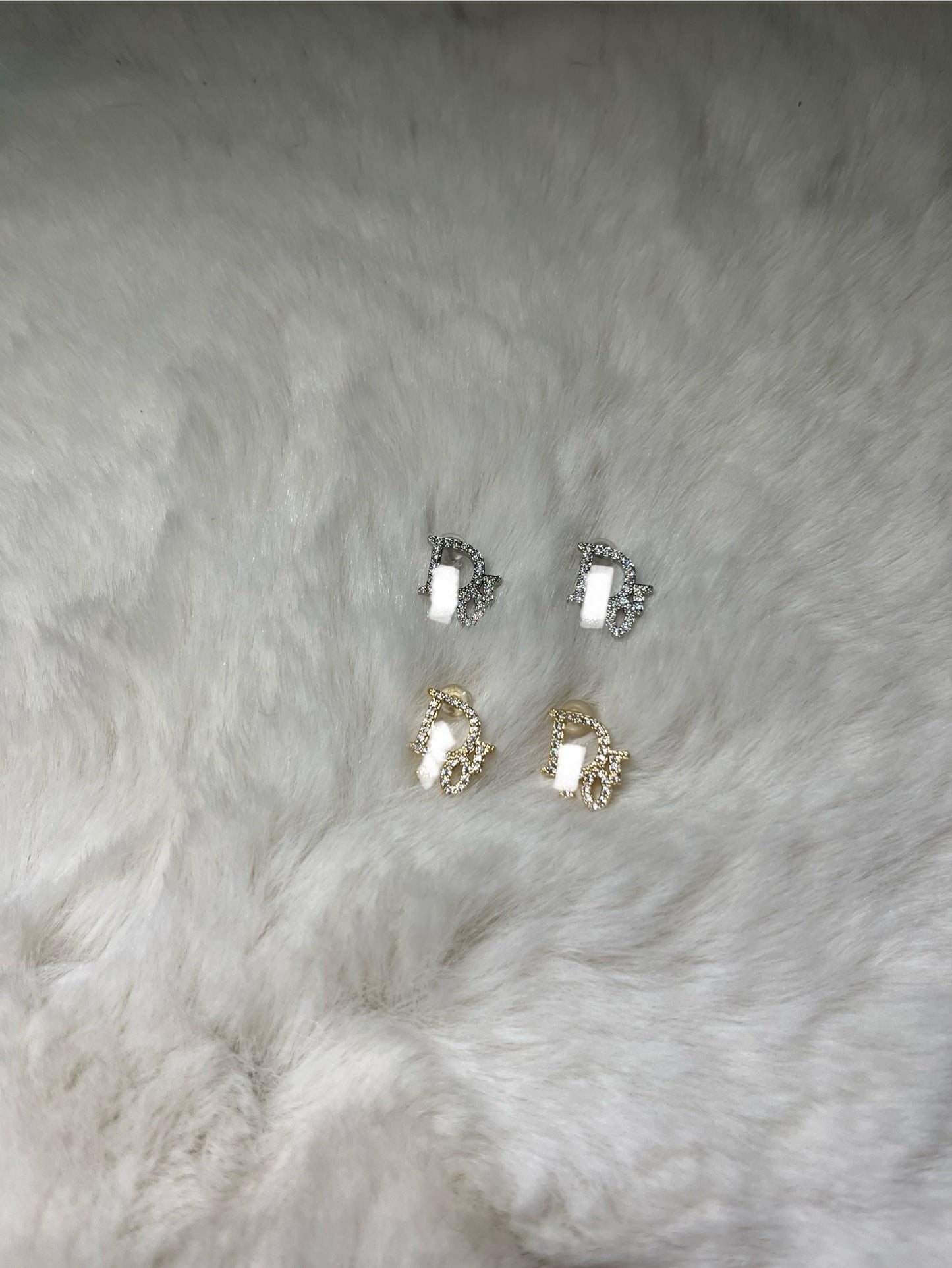 Gold or silver dainty diamanté DD earrings